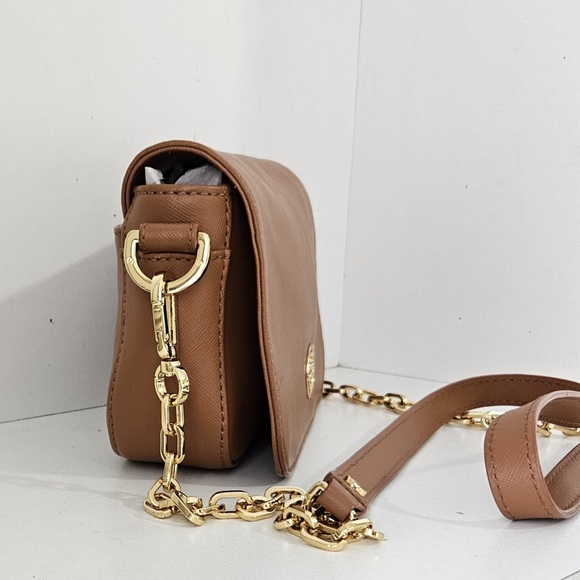 Tory burch British Tan Leather Crossbody bag ,top flap snap closure - Picture 2 of 11